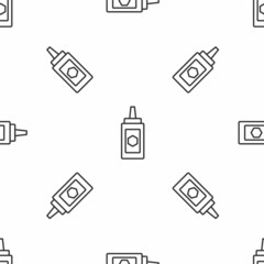 Grey line Jar of honey icon isolated seamless pattern on white background. Food bank. Sweet natural food symbol. Vector