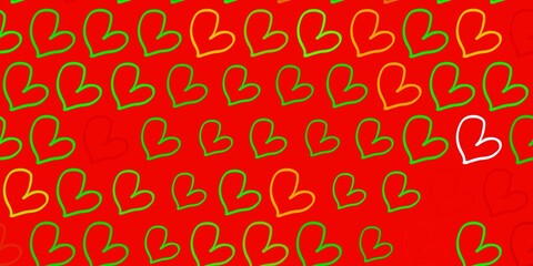 Light Green, Red vector template with doodle hearts.