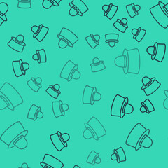 Black line Beekeeper with protect hat icon isolated seamless pattern on green background. Special protective uniform. Vector