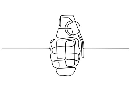recommend clip art: Continuous single line drawing of grenades isolated on white background. The equipment for war. Army weapon concept. Shield with gun vector illustration minimalism design