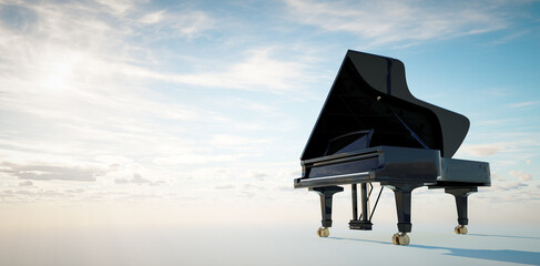 Grand piano on blue sky background - obrazy, fototapety, plakaty