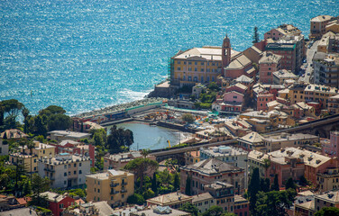 Fototapeta na wymiar Aerial view of the small port of Nervi in Genoa, Italy