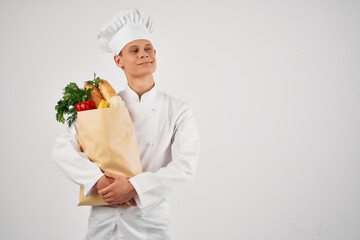chef with fresh food package healthy food restaurant delivery