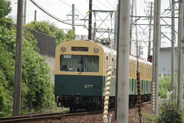 Fototapeta premium 三岐鉄道北勢線の特徴ある電車