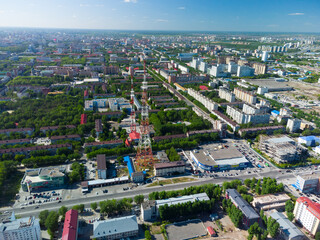Aerial view of the TV Tower in Tyumen. Russia