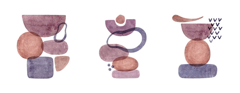 Fototapeta Abstract art from watercolor stains. Modern set of prints for printing on a white background. Logo. Wall art. Business card.