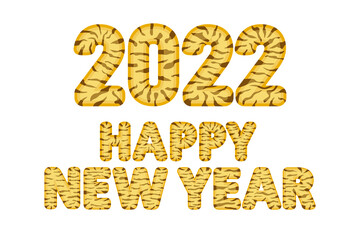 Happy New Year Striped tiger text. Symbol of 2022. Chinese new year. Vector illustration isolated on white background