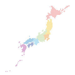 クロス模様でできた八地方区分にわかれた日本地図