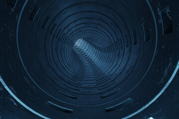 3d rendering of concrete round tunnel with light at the end