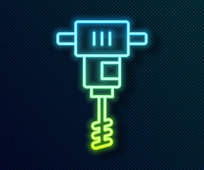 Glowing neon line Electrical hand concrete mixer icon isolated on black background. Handheld electric cement mixer. Vector