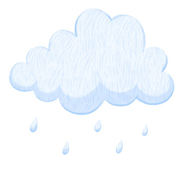 Rain cloud. It's raining from a blue cloud.  Illustration on a white background, hand-drawn digital graphics