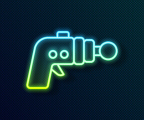 Glowing neon line Ray gun icon isolated on black background. Laser weapon. Space blaster. Vector