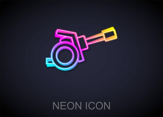 Glowing neon line Howitzer icon isolated on black background. Shooting from a gun. Artillery. Vector