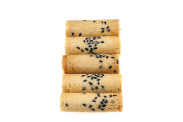 Coconut roll, sweet candy on white background.
