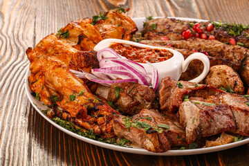Bbq mix plate with beef, pork, lamb