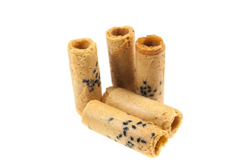 Coconut roll, sweet candy on white background.