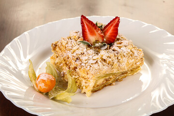 Napoleon cake dessert with cream
