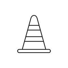 Traffic cone line icon. Work safety symbol. Road cone sign. Pylon marker construction industry. Tool for visibility and safety for the workers. Warning graphic. Vector illustration, flat, clip art. 