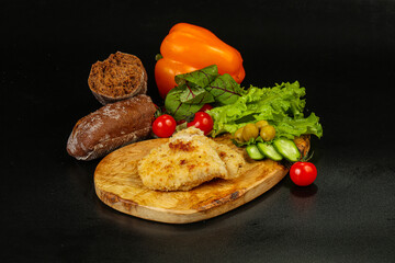 Roasted hot crispy pork schnitzel