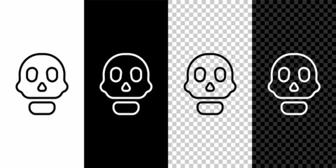 Set line Skull icon isolated on black and white, transparent background. Happy Halloween party. Vector