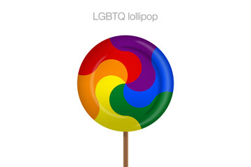 Vector rainbow lollipop candy isolated on white background Symbol color of the LGBTQ group Candy that is red orange yellow green blue and purple with text