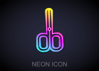 Glowing neon line Nail scissors icon isolated on black background. Manicure and pedicure scissors. Vector