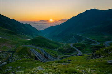 Famous Transfagarasan Highway in Romania at sunrise