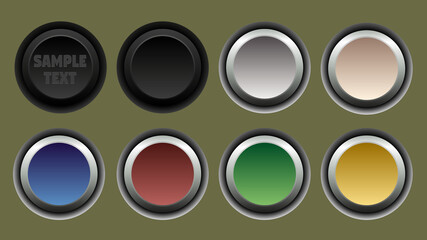Set of round buttons in different colors. Isolated monochromatic background.  Vector illustration.