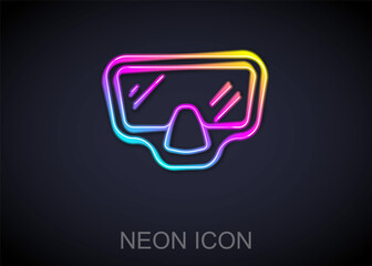 Glowing neon line Diving mask icon isolated on black background. Extreme sport. Diving underwater equipment. Vector