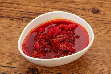 Russian traditional Borsch soup with cabbage