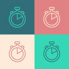 Pop art line Stopwatch icon isolated on color background. Time timer sign. Chronometer sign. Vector