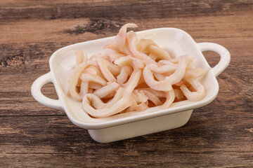 Marinated squid slices in the bowl