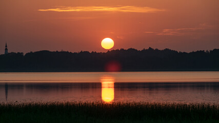 summer landscape on the lake at dawn, dusk, colors of the sky before sunrise, sunrise on the lake, Lake Burtnieki, Latvia