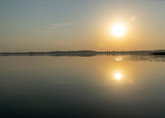 summer landscape on the lake at dawn, dusk, colors of the sky before sunrise, sunrise on the lake, Lake Burtnieki, Latvia