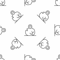 Grey line Broken weight icon isolated seamless pattern on white background. Kilogram weight block for weight lifting and scale. Mass symbol. Vector