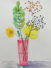 colourful watercolor background with flowers and plants