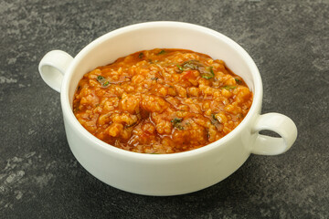Traditional Georgian Kharcho soup with meat