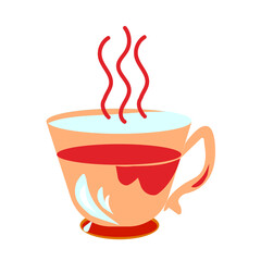 A cup of hot tea on a white background .Vector illustration.The drink can be used in menus,postcards,textiles.