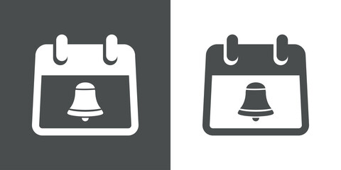 Icono plano con calendario con campana en fondo gris y fondo blanco