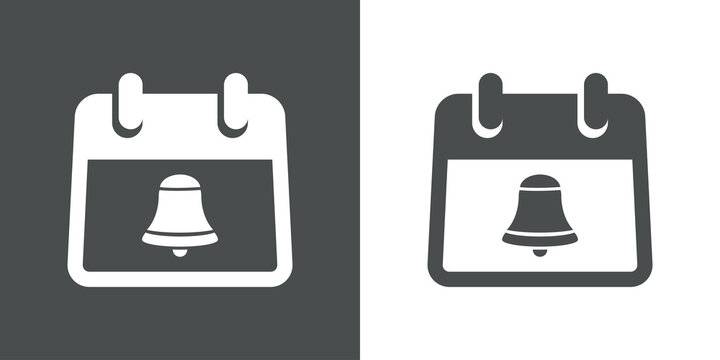 Icono plano con calendario con campana en fondo gris y fondo blanco