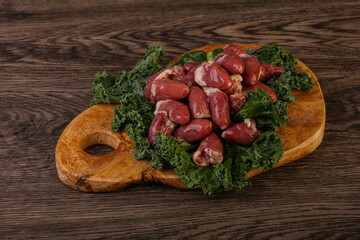 Raw chicken hearts for cooking