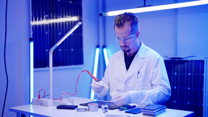 Lab technician soldering solar cell hold the iron solder incorrect meme