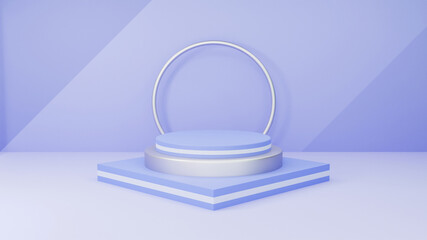 Product Display 3D Minimalist Podium Geometric Scene Soft Blue Theme Silver Metallic