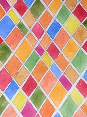 colorful watercolor mosaic geometric tiles painting