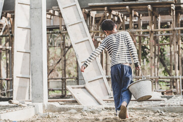 The concept of child labor, Poor children are forced to work in construction, Violence children and...