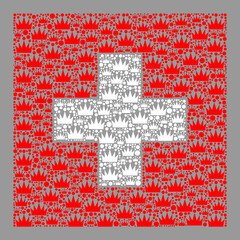 Mosaic rectangular Swiss flag created with crown elements. Kingdom vector collage Swiss flag designed for jewelry posters. Designed for political and patriotic projects.