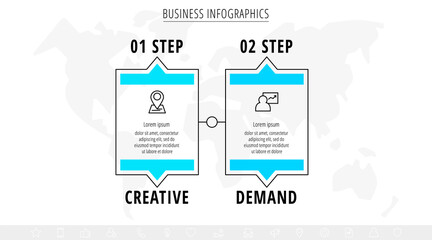 Business vector infographics with two rectangles and icons. Timeline visualization with 2 steps and squares for diagram, flowchart, banner, presentations, web, content, levels, chart, graphic