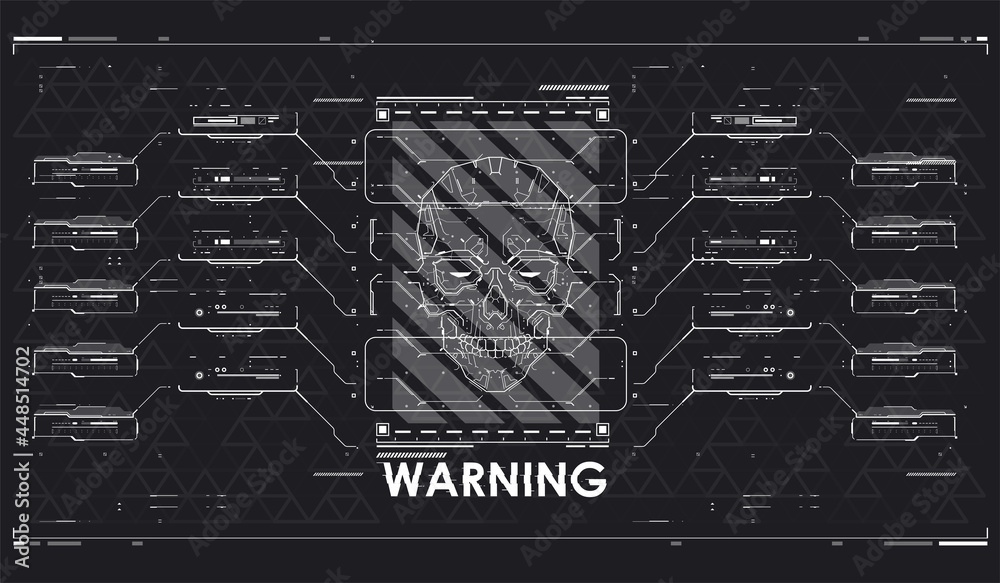 Poster abstract technology communication design. hud interface with attention sign. security concept. vecto