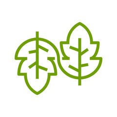 Icono plano grupo de hojas con lineas con forma de símbolo infinito en color verde