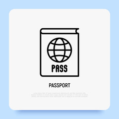 Passport with globe thin line icon. Modern vector illustration of identification document.